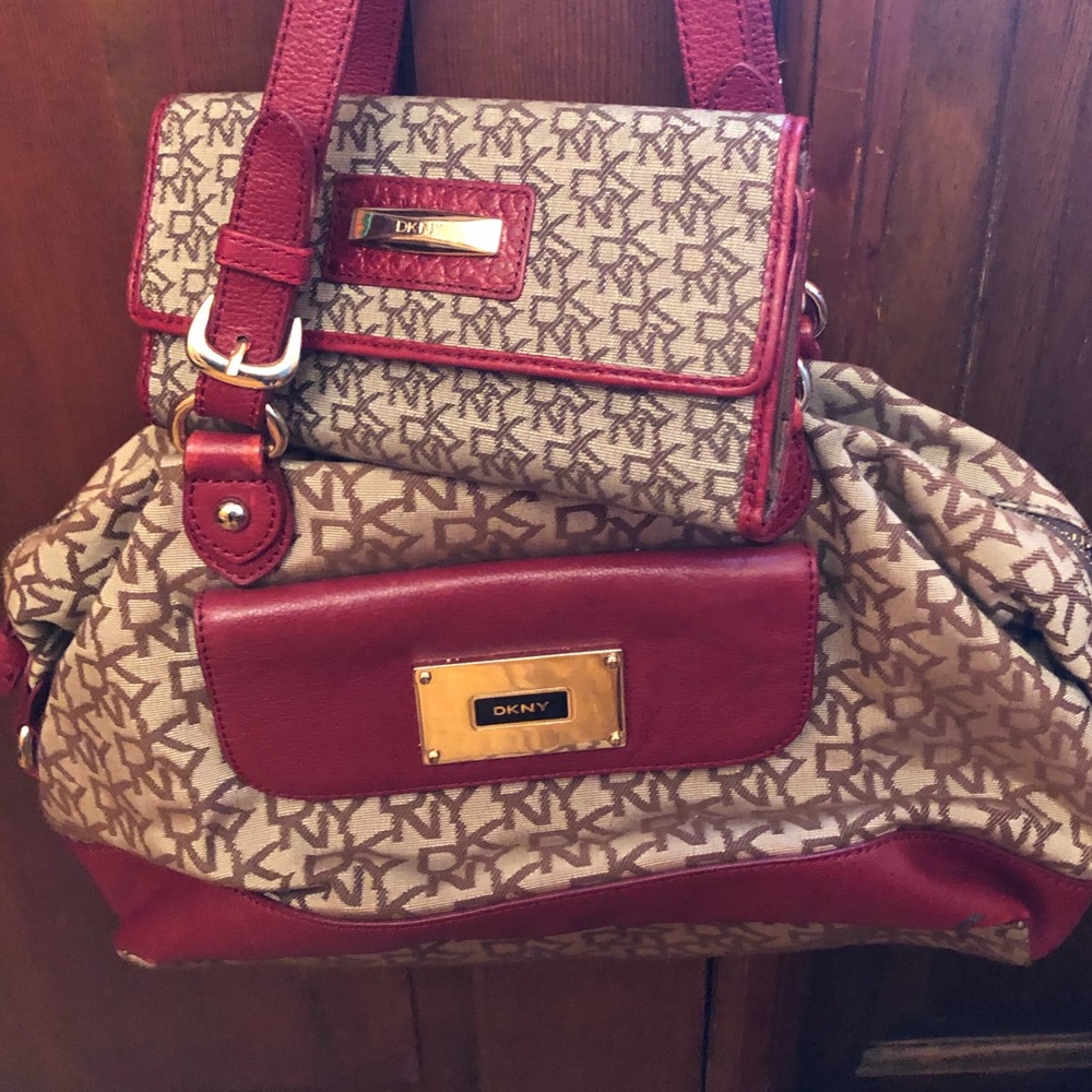 DKNY signature logo all over print purse & wallet